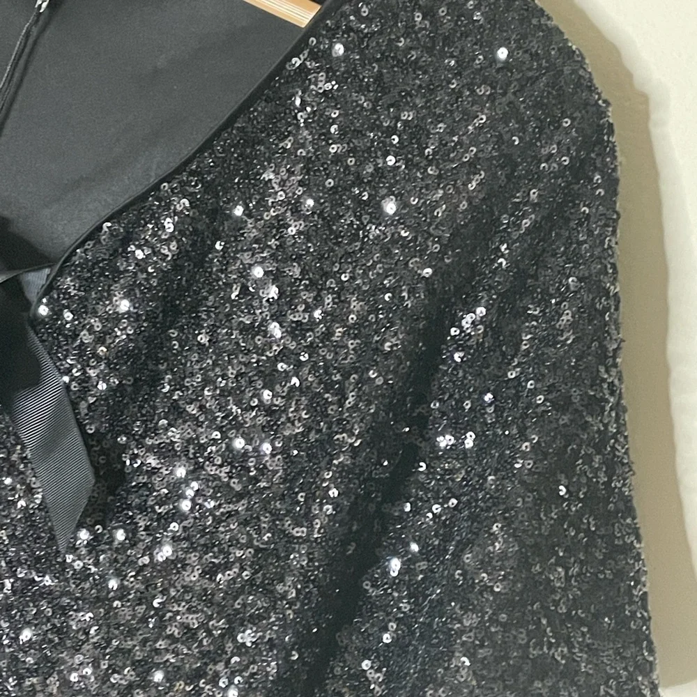 Rachel Zoe black sequins tie front crop top size M glitter Fairy